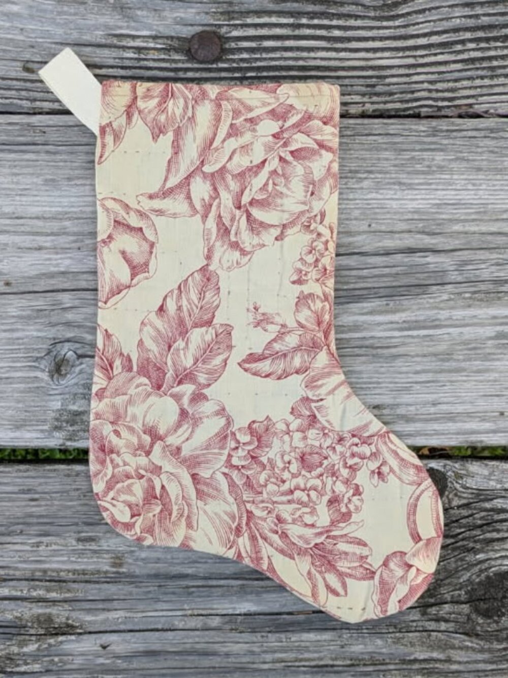 Christmas Stocking With Toile Style Fabric